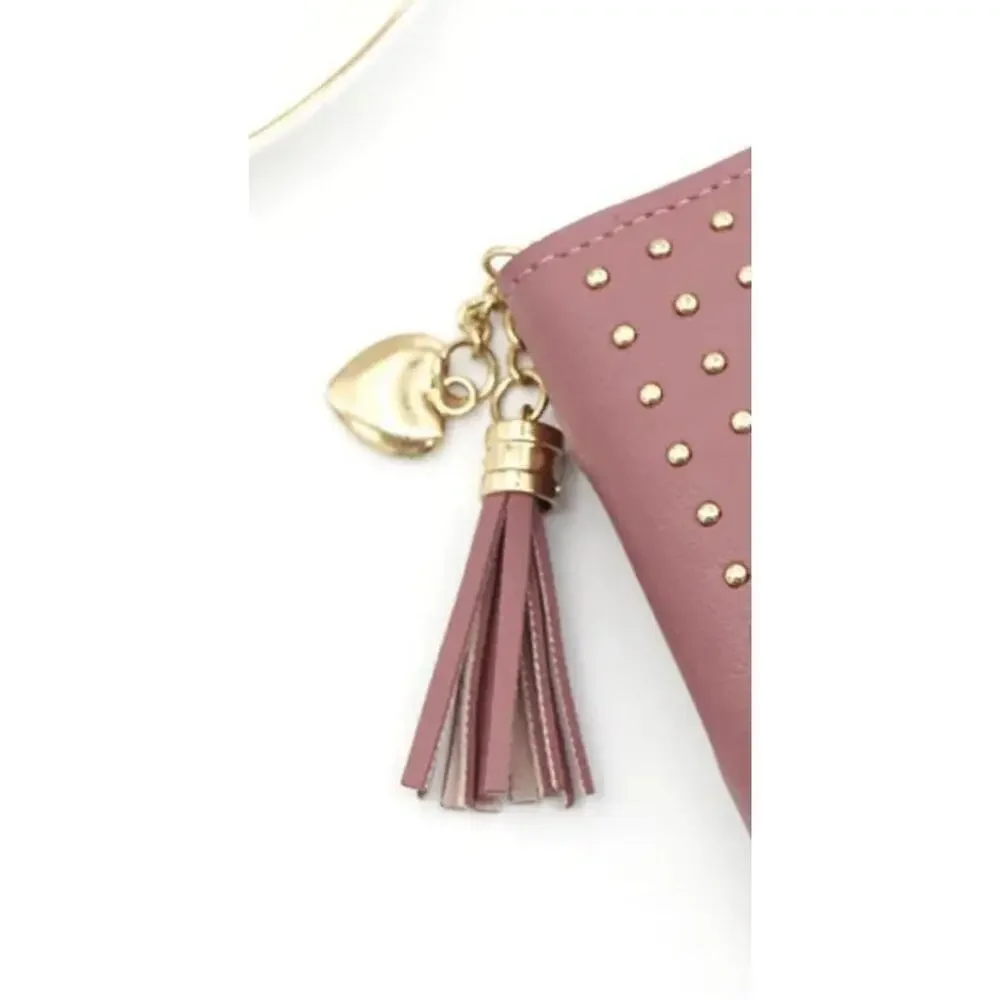 Brand new Studded Women's Zipper Wallet In Dusty Pink